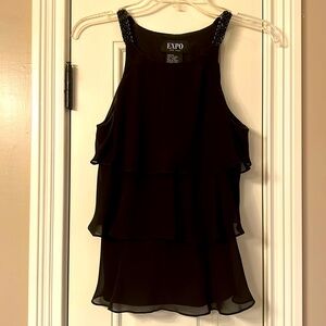 Expo black layered ruffle blouse with beaded straps EUC Sz 4